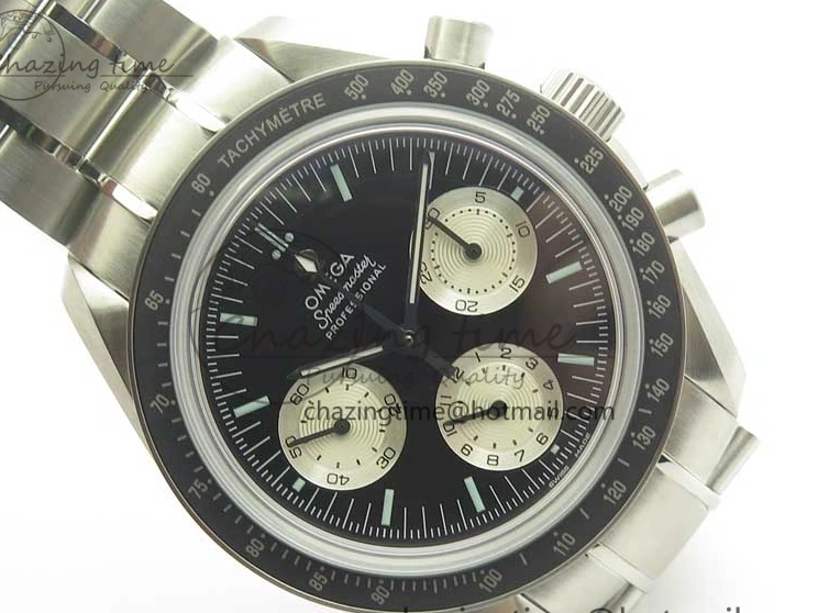 1225 ComfortFit Speedmaster SS “Speedy Tuesday” OMF Best Edition Black Dial on SS Bracelet Manual Winding Chrono Movement 7994